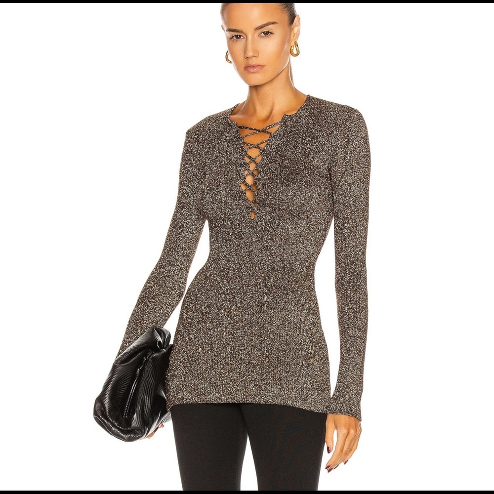 Ganni Glitter Knit Polo Top